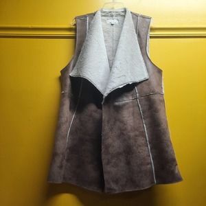 NWOT Knox Rose Brown Faux Shearling lining open front waterfall long vest XXL